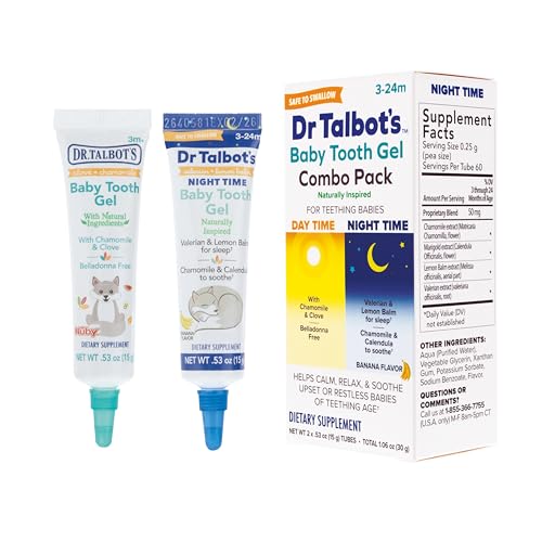 Image of Dr. Talbot's Daytime & Night Time Baby Tooth Gel for Sore Gums - 0.53 oz Combo Pack Tubes of Teething Gel - Ages 3-24 Months - Naturally Inspired Ingredients to Soothe Sore Gums for Babies