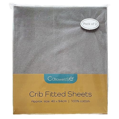 Callowesse 2-Pack Crib Fitted Sheets 94cm x 40cm, Organic Cotton Baby Bedding, Elasticated Edges for Snug Fit. Grey - Image 2