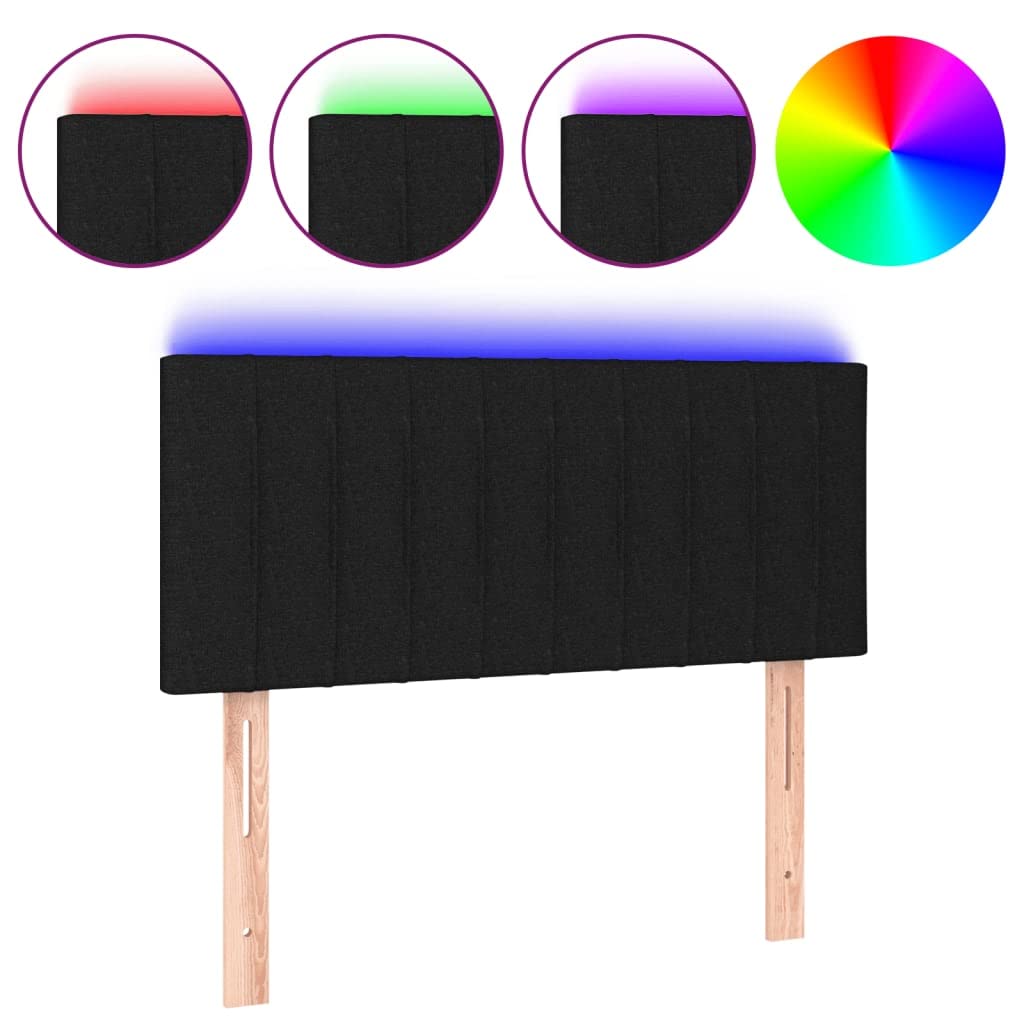 Testiera del letto in tessuto nero 80x5x78/88 cm, regolabile con striscia LED da taglio, fornisce un eccellente supporto per la schiena durante la lettura.
