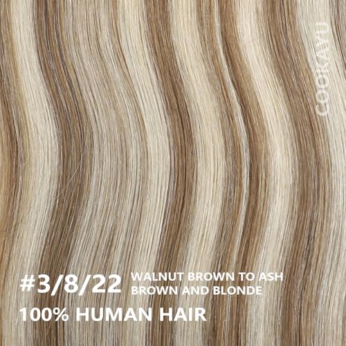 Image of COOKAYU Clip in Hair Extensions Real Human Hair, 18inch 120g 7Pcs 3 /8 /22 Walnut Brown to Ash Brown and Blonde Hair Extensions Clip in Human Hair Thick Silky Straight Extensions
