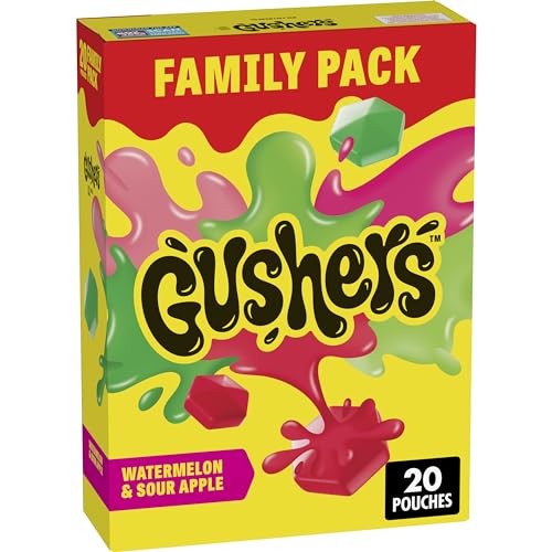 Gushers Fruit Flavored Kids Snacks, Watermelon and Sour Apple Flavor, 20 Pouches, Family Pack, 16 oz
