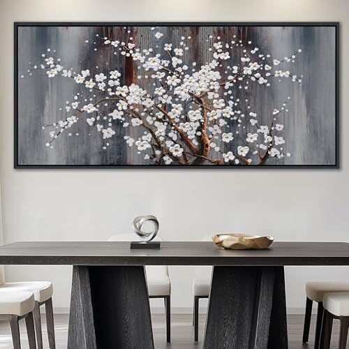 Image of Large Plum Blossom Canvas Wall Art Brown Wall Decor Living Room Cherry Blossom Bedroom Pictures Over Bed Framed Artwork for Wall Modern Canvas Paintings for Decorations 40x87