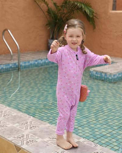 Image of weVSwe Baby Girl Toddler UPF 50+ Rash Guard Swimsuit Sun Protection Beachwear Zipper Bathing Suit 0-3 Years
