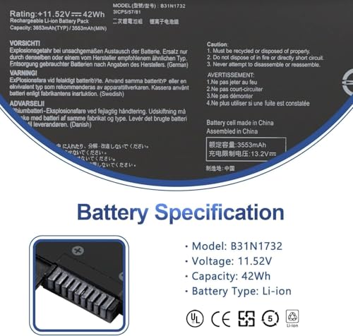Image of WISTAR B31N1732 Laptop Battery for ASUS VIVOBOOK A571, F571, FX571, FXF571, K571, N571, NX571, R571, RX571, S430, S571, X430, X571, B31N1732 Laptop Battery B31N1732