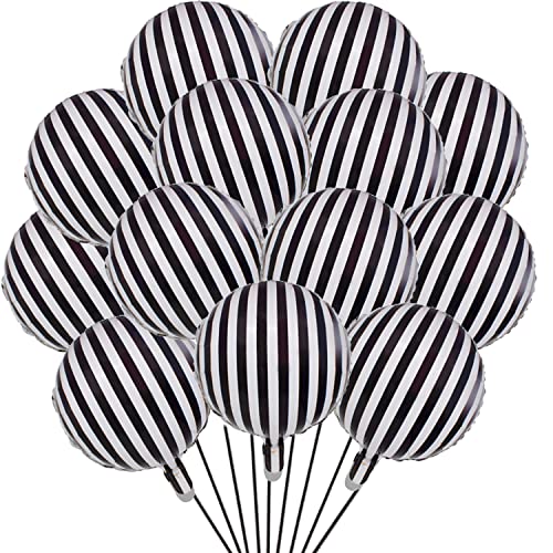 20 Stück schwarz und weiß gestreifte Luftballons Folienballons Aluminium Helium Ballons für Geburtstagsfeier Runde Luftballons, Babyparty, Zeremonien, Urlaubspartys Dekoration Cover