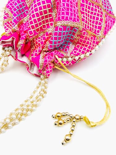 Image of BYRA Women Multi Color Thread Silk Potli Bag for Gift Purpose