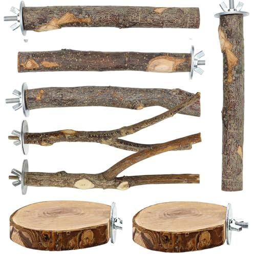 PERSENTU 8PCS Bird Cage Perches for Cockatiel, Cockatoo, Parakeet, Parrot, Macaw, Lovebird & More - Wooden Platform for Birds