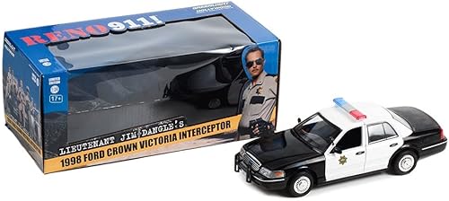 Greenlight 84162 Reno 911 - Interceptor de policía Victoria de la corona del teniente Jim Dangle de 1998 - Departamento de alguaciles de Reno a