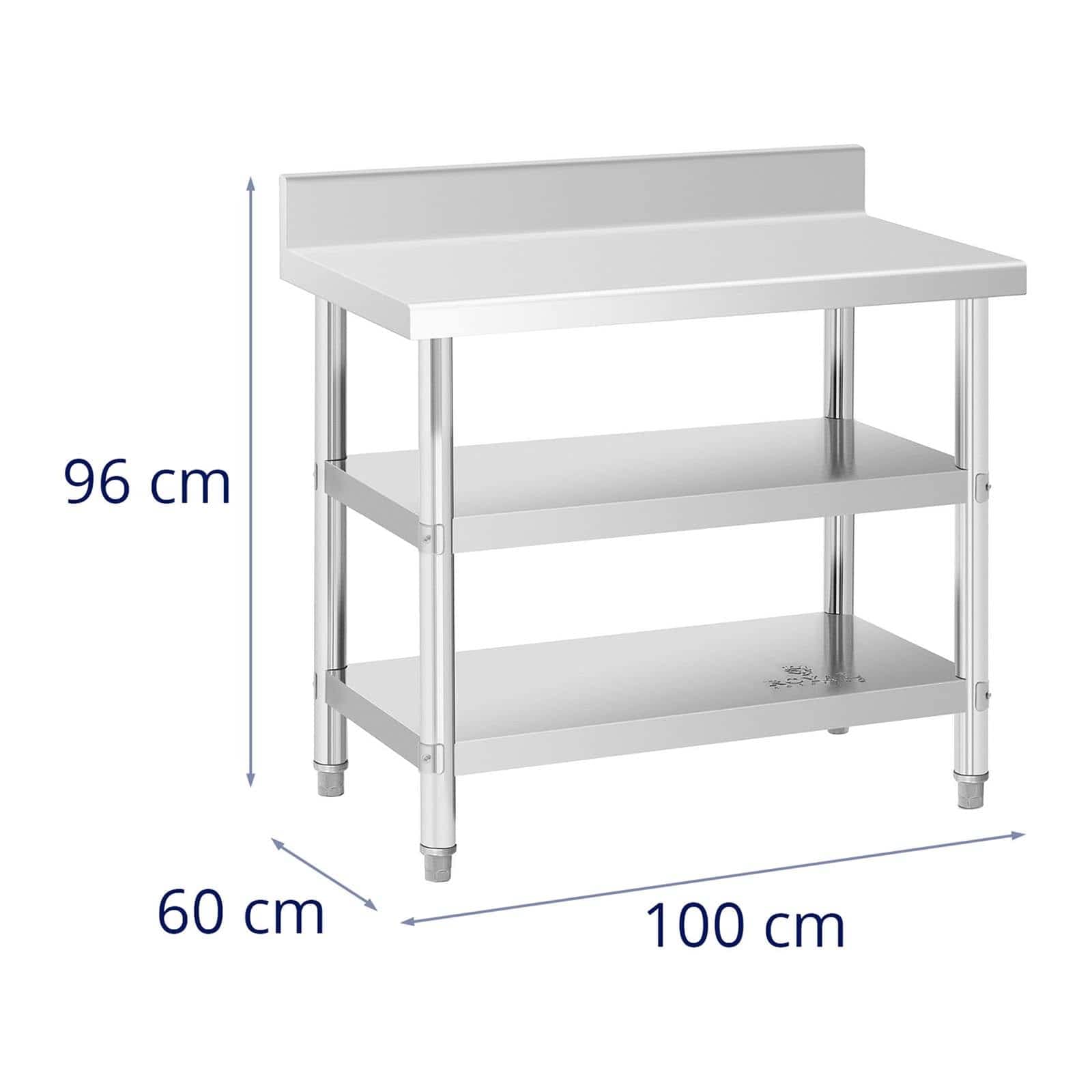 Royal Catering Mesa de acero inoxidable para cocina RCAT-100/60-SPS3SH (Acero inoxidable, Capacidad de carga: 500 kg, 100 x 60 x 16.5 cm)