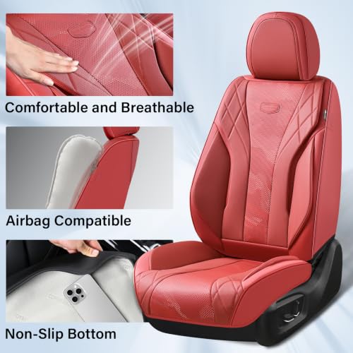 Image of Coverado Front Seat Covers, Universal Seat Covers Front Seats, 2 Pack Breathable Automotive Seat Covers for Most Cars SUV Trucks (Front,Red)