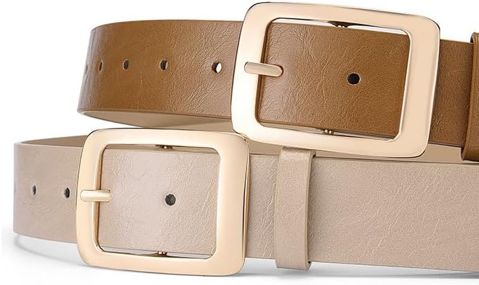 Women's Leather Belt with Gold Pin Buckle, Casual Waist Belt for Jeans, Pants - Image 4