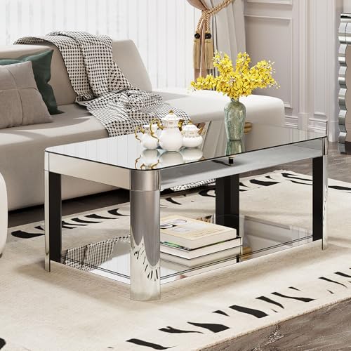 MELAABUU Mirrored Coffee Table 39.3" Rectangle Mirror Center Table with