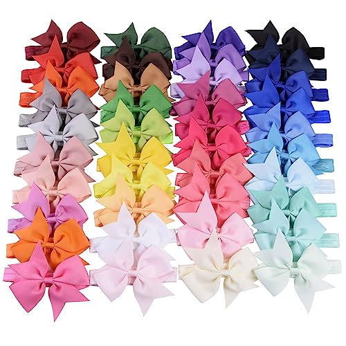 Image of jollybows 40pcs Baby Girls Hair Bows Headbands Grosgrain Ribbon Hair Band Accessories for Infants Newborn Toddler (4In)
