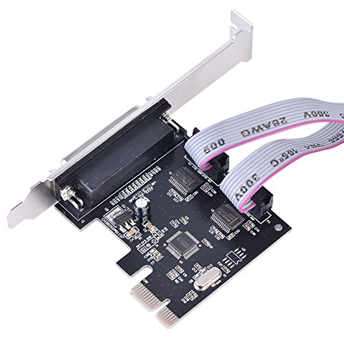 ASHATA Tarjeta de Interfaz PCI Express Serie RS232 de 2 Puertos, Puerto Serie PCI-E a RS-232 Doble + 1 Adaptador de Puerto LPT Paralelo DB25,para PC de Escritorio