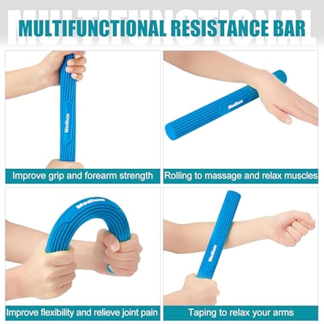 4 Pcs Flexible Resistance Therapy Bars Twist Grips,Flexible bar Twist and Bend Resistance Bar for Therapy,Tennis Elbow, Golfer's Elbow