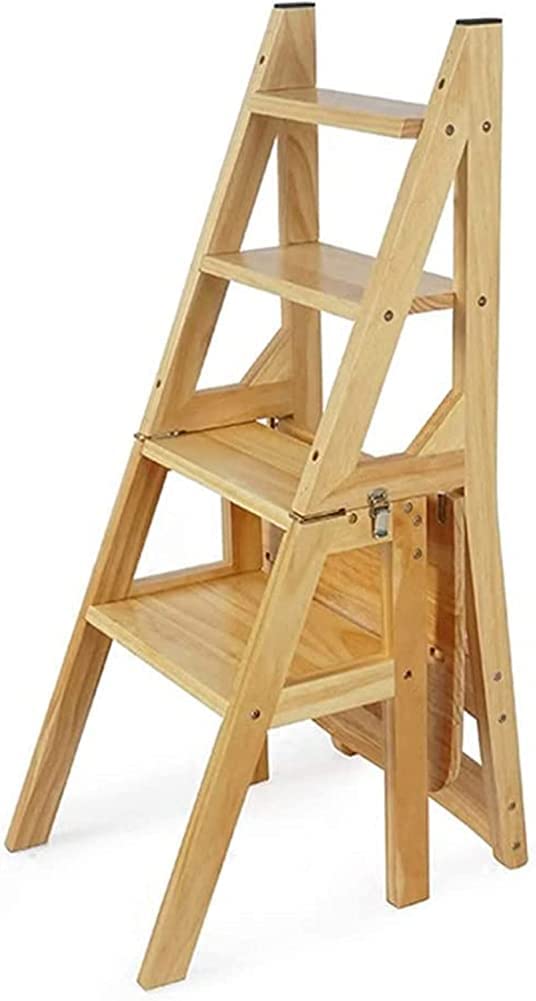Escabeau chaise d'escalier pliable portable 4 marches couleur bois naturel