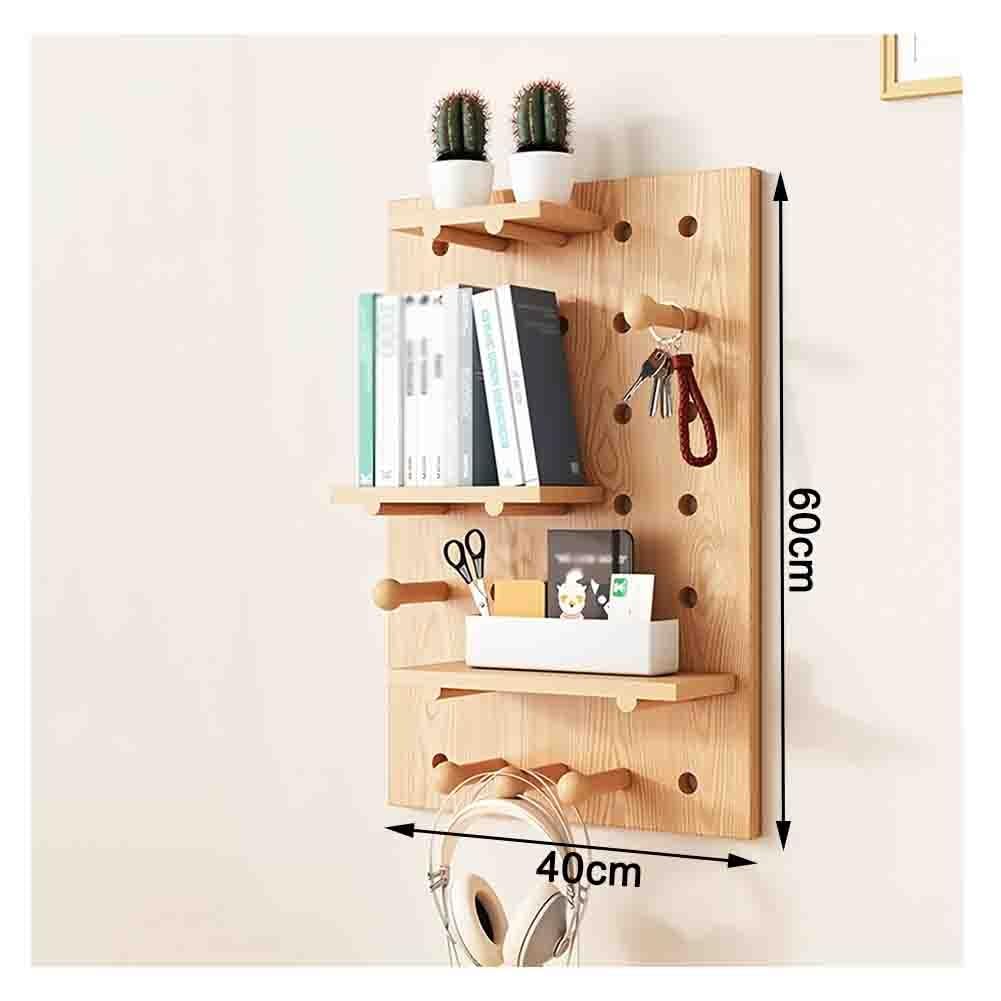 Zfmnoyev Pegboard Combination Wall Organizer Kit, Solid Wood Display Peg Board Panel, Bedroom Study Office Bathroom Wall Display Storage Modular Combination Shelf(Natural,40x60 cm)