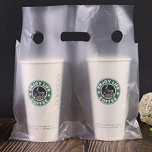 Deayou DE-HANDLEDRINKBAG-DOUBLE-200PC 200 Pack Drinking Bags, 12 Inch L X 11 Inch H Cup Carrier With Handle For Beverage, Coffee, Juice, Stores thumb #5