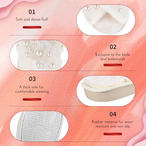 Jiuguva Bride Slippers for Wedding Pearl Bride Slippers for Women Valentine Fuzzy Bridesmaid for Bachelorette2