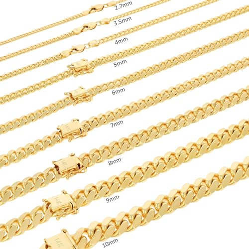 Nuragold 14K Real Yellow Gold Solid Miami Cuban Link Chain Necklace 16