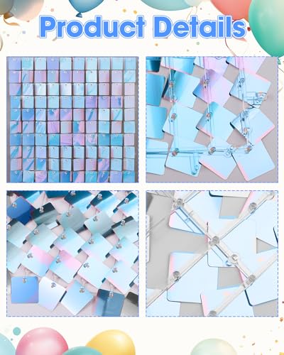 Image of Iridescent Blue Shimmer Wall Backdrop, 24 Panels, 6x4 Ft Photo Backdrop | wedding backdrop birthday backdrop party decoration photo booth backdrop bridal shower baby shower event decoration