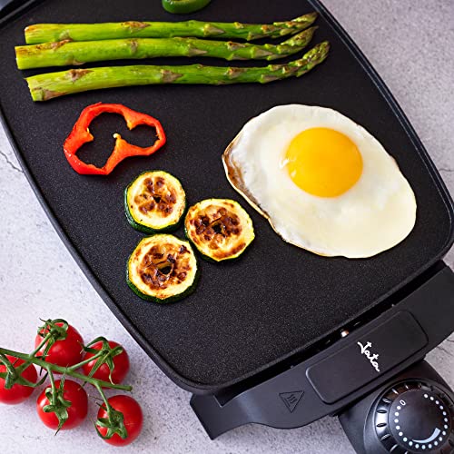 Plancha Grill Jata GR205 - Antiadherente, Resistente al rayado - 1000W - Medidas 28 x 22 cm - Fabricada en España - Fácil limpieza - Bandeja recogesalsas