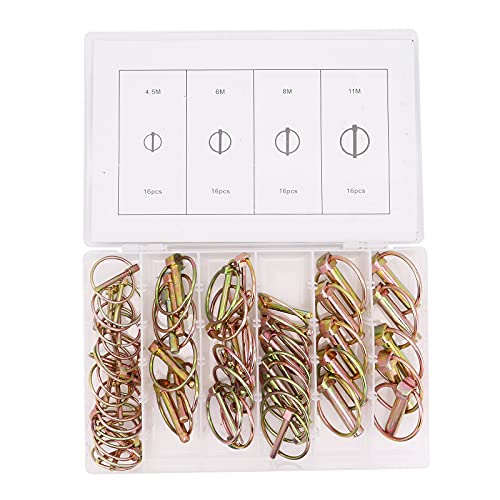 Yuhtech Pasadores de Anilla, 50 Pieza 4 Tamaños Surtido de Pasadores con Clip de Seguridad Pasadores Plegables para Tractores Agrícolas Remolque