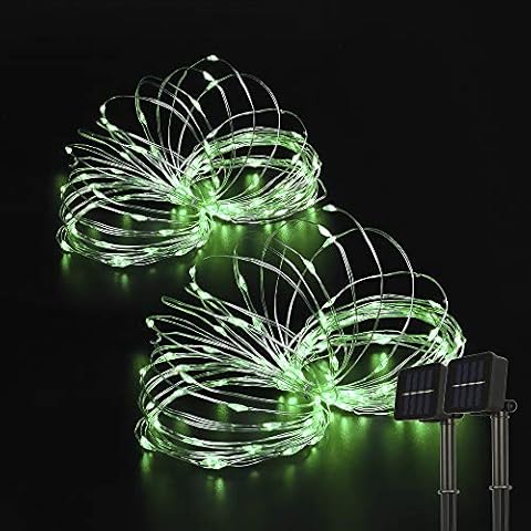 Beewin 2 Pack Solar Fairy Lights 33ft 100L Christmas Lights,8 Modes Firefly String Copper Wire Lights, Multicolor Twinkle Lights for Christmas, Bedroom, Patio, Wedding, Party (Green) Cover