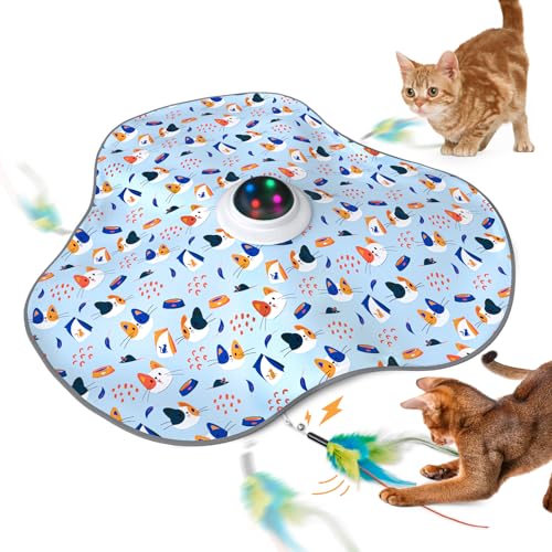 Interactive Cat Toys Rechargeable: Interactive Cats Toy with Chime - Automatic Cat Toys for Indoor Cats, Hide and Seek Toy with Motion, Moving Feather, USB,Blue