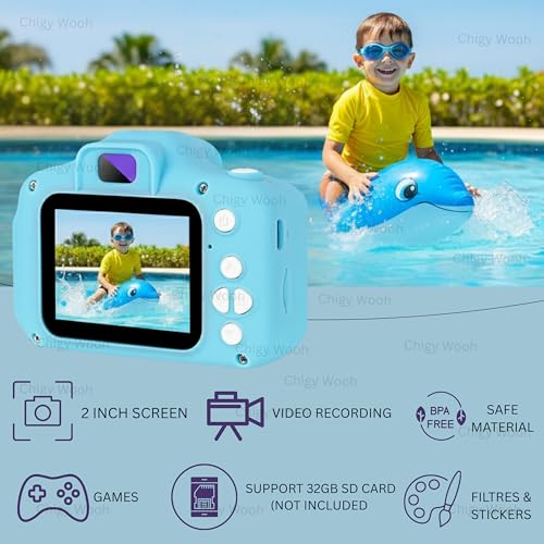 Image of Digital Camera for Boys & Girls | 1080P Video Recording with 2-Inch Screen | Preloaded Mini Games, Rechargeable Durable Toy Camera for Children, Kids, Blue