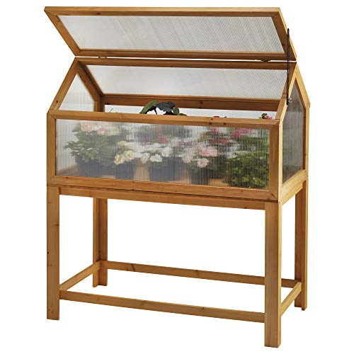 Garden Grow Raised Wooden Cold Frame, Greenhouse, Polycarbonate Storage for Garden Vegetables & Plants