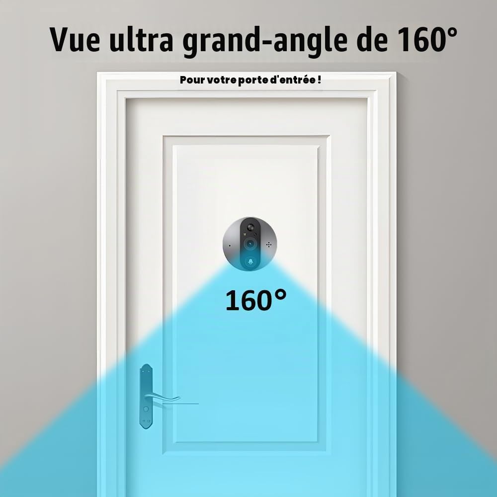 3MP Judas de Porte Camera Surveillance avec Carte Mémoire 32G, Visiophone Connecté Interphone Vidéo, WiFi sans Fil Judas Numérique 4.3’’ Écran Batterie 5000mAh, PIR Motion Détection