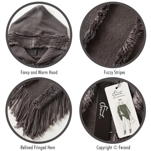 Ferand Ponchos for Women, Fuzzy Knitted Shawl with Fringe, Cozy and Striped Poncho Sweater for Fall and Winter3
