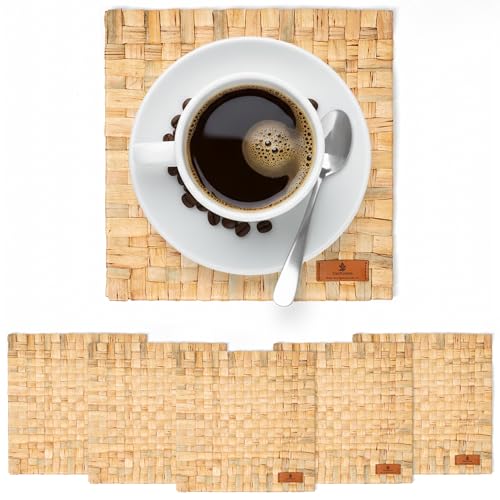 DaviGreen Natural Water Hyacinth Placemats, Handwoven Square Table Mats, Heat-Resistant