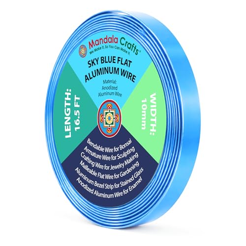 Image of Mandala Crafts 10mm Sky Blue Flat Aluminum Crafting Wire for Sculpting | 16.5 FT, Anodized, Colored, Tarnish Resistant, Bendable, Flexible, for Jewelry Making, Bezel, Bonsai, Armature, Outdoor