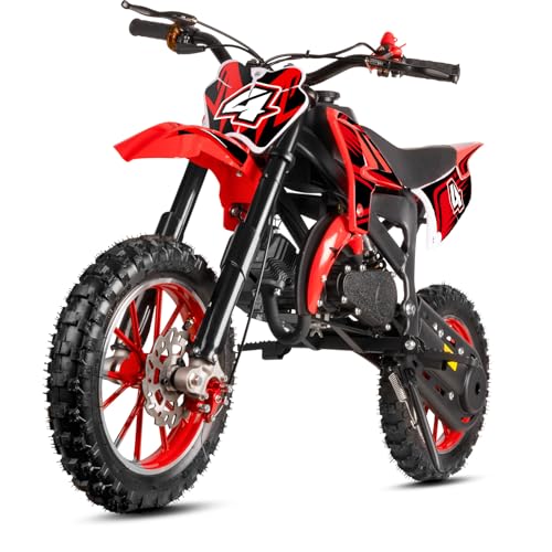 Image of Kids Dirt Bike Gas Powered, 50cc 2 Stroke 49cc Dirt Bike, Pit Bike Up to 24 MPH Pull Start, Gas Dirt Bike for Boys Girls Teens with Dual Disc Brake Inverted Fork Birthday Holiday Gift Black