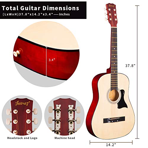 Image of JUAREZ 96.52 cm (38 Inch) Acoustic Guitar with Dual Action Truss Rod, JRZ38C-CTR-NAT Bag, Picks, Allen Key, Extra String Set, Natural