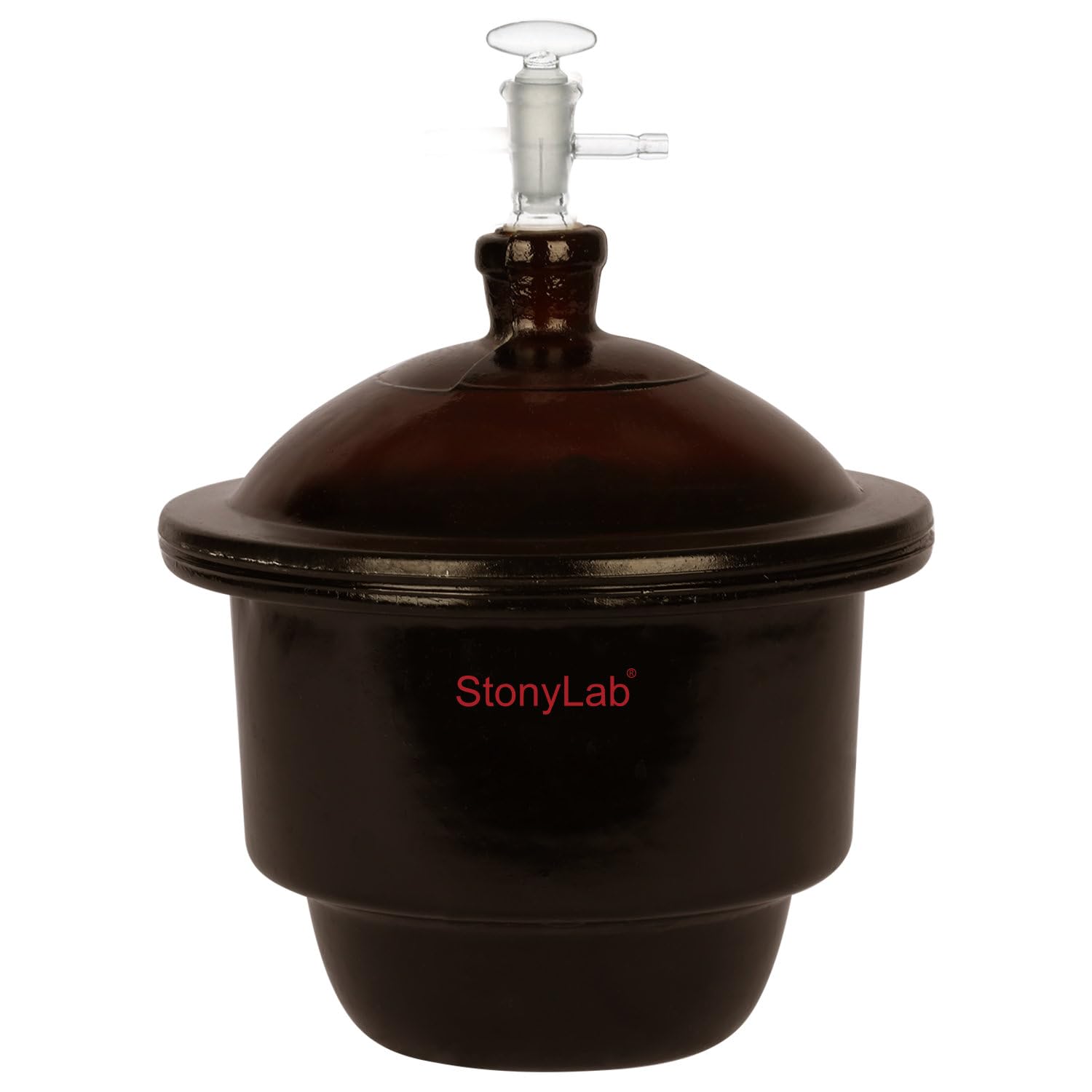 stonylab Amber Glass Vacuum Desiccator, Lab Vacuum Desiccator Amber Drying Dryer with Glass Vacuum Valve and Porcelain Plate ID: 180 mm for Laboratory Research