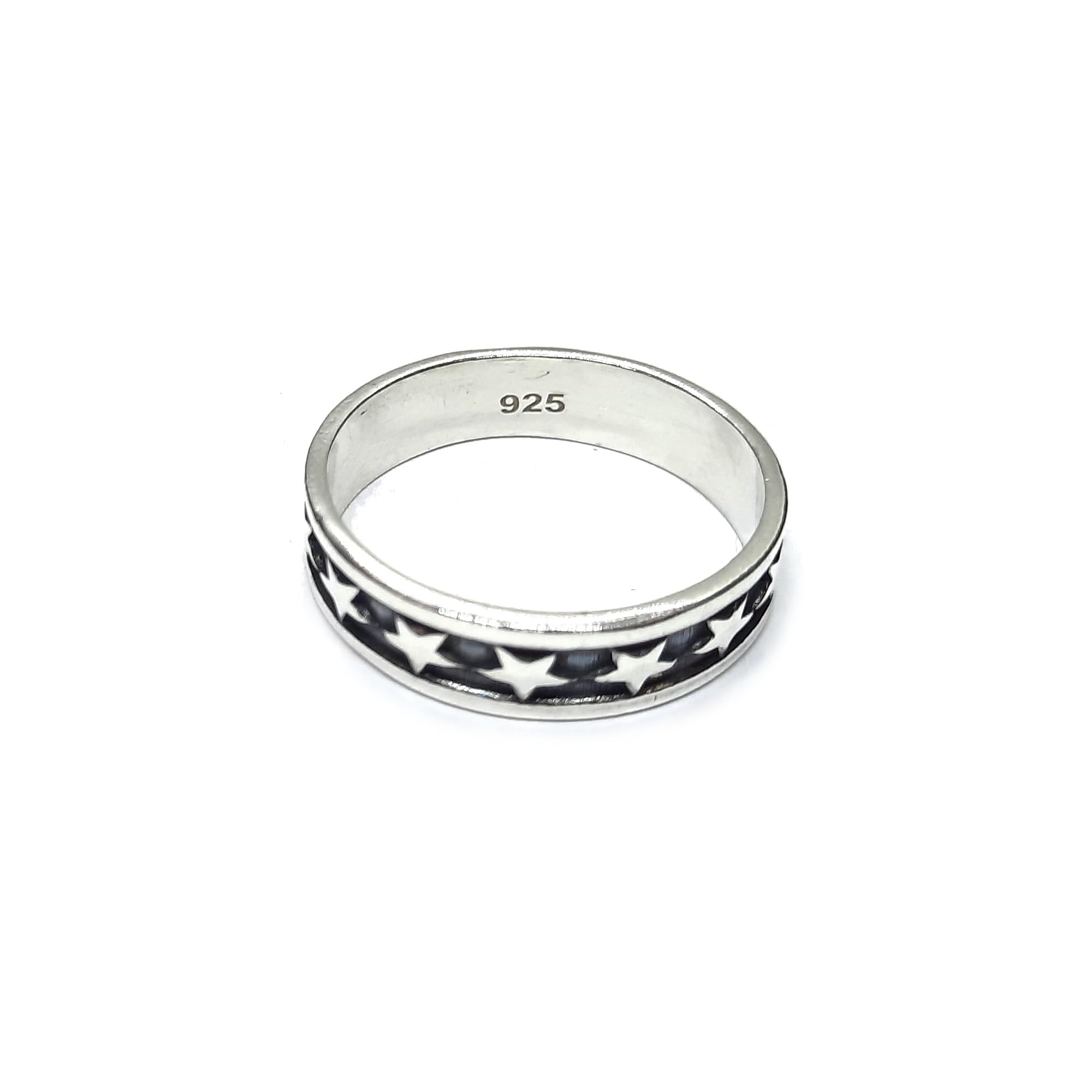 Anillo de plata esterlina genuina Banda de 6 mm Estrellas Sólida con sello 925 Hecho a mano