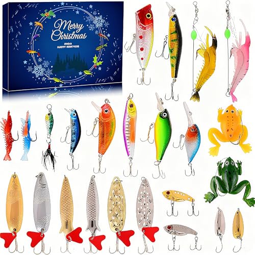 Fishing Advent Calendar 2026-24 Days Countdown with Unique Lures for Freshwater & Saltwater | Christmas Gift for Dad, Grandpa, Boyfriend, Husband & Anglers |2026 Surprise Gift for Men