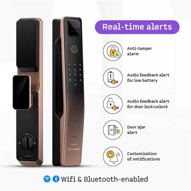 Image of Atomberg Cypheo Elite Smart Door Lock I Wi-fi Enabled | 8 Ways Unlocking | Free Installation | 2 Yrs Warranty | Face| Palm | Fingerprint | PIN | OTP | NFC Card | Atomberg Home App | Key | Rose Gold
