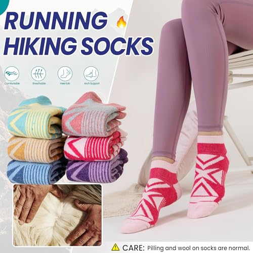 Eyean Merino Wool Ankle Running Socks Men Women Hiking Thick Half Cushioned Support No Show Socks 6 Pairs2