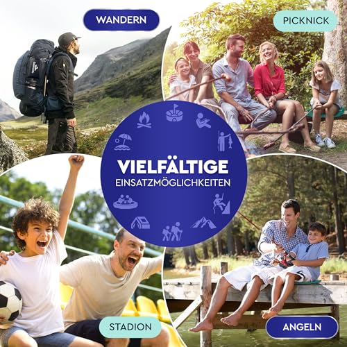 Seatwith Faltbares Iso-Sitzkissen (40x40cm) mit Wärme isolierender ALU Unterseite + Tragetasche & Karabinerhaken für ideale Befestigung am Rucksack maximaler Schutz vor Kälte Nässe Schmutz