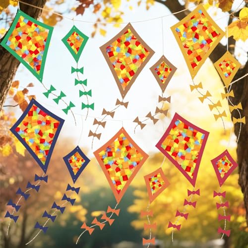 Herbstbasteln für kinder, Fensterbilder Herbst Basteln, Herbstdeko Papierkite, DIY Herbst Bastelset, Herbstbasteln mit 12 Papierdrachen… – Ansicht 5