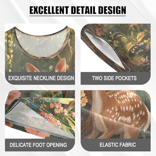 ALAZA Family Deer Blossom Floral Pajamas Set Short Sleeve Cotton Sleepwear Summer Pjs 2 Piece 5-14Y4