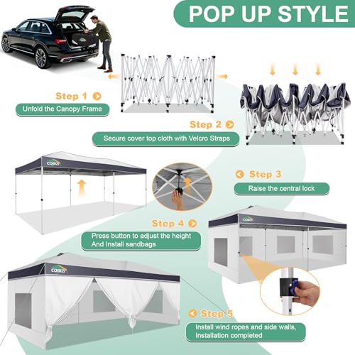 Image of COBIZI 10x20 Pop Up Canopy Tent with Sidewall,Outdoor Canopy,Light Gray