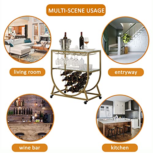 O&K Furniture Glass Bar Cart With Wine Rack, Bar Serving Cart On Wheels, Kitchen Storage Cart For The Home, Gold #TOP6
