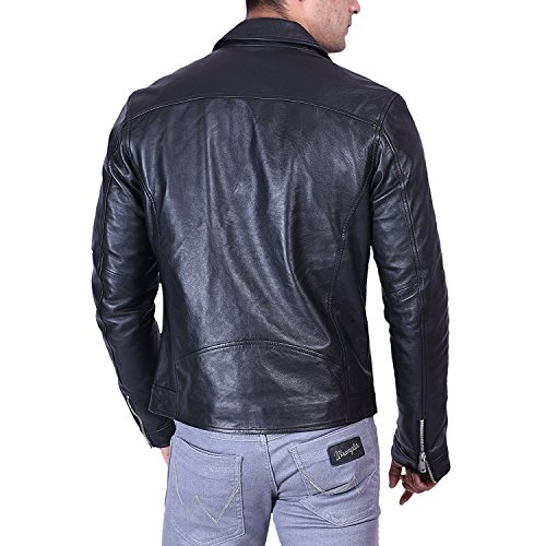 Image of SID Classic Men's Police Style Motorcycle Leather Jacket with Asymmetric Design and Functional Pockets