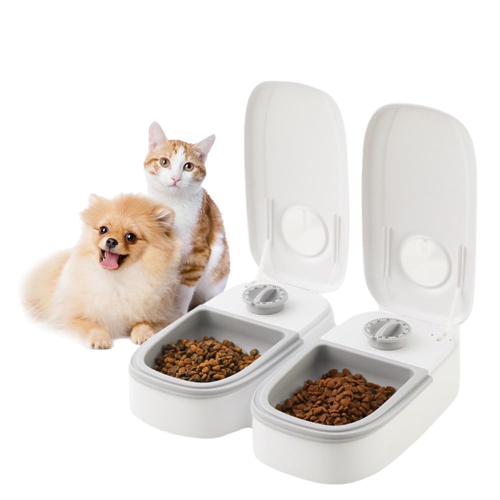 XEERUN 2 Pcs Automatic Cat Feeder with 48H Timer, 700ml Automatic Meals, Dry and Wet Food Dispenser, For Cats and Small/Medium Dogs