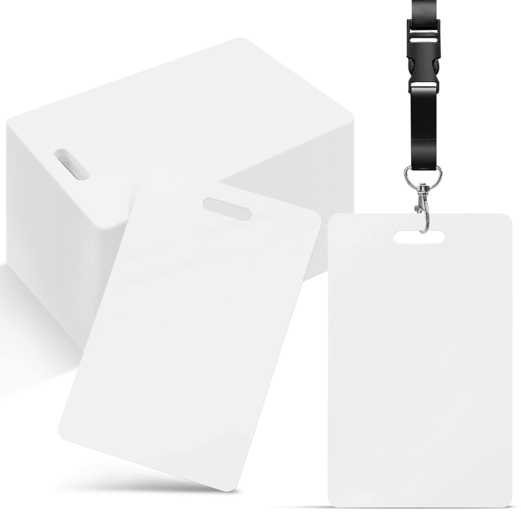 Uzant Pack of 120 White PVC Cards with Vertical Slot Punch on Short Side, CR80 30 mil Standard Credit Card Size, Plastic Blank Cards for Business